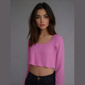 NWOT Happily Grey Corset Style Pink Long Sleeve Crop Top